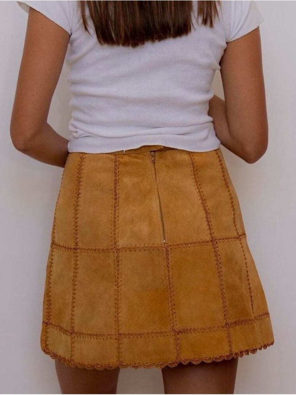 Free People Genuine Suede Cow Leather Patchwork A-Line Mini Skirt Size 8 NWT - Picture 4 of 8